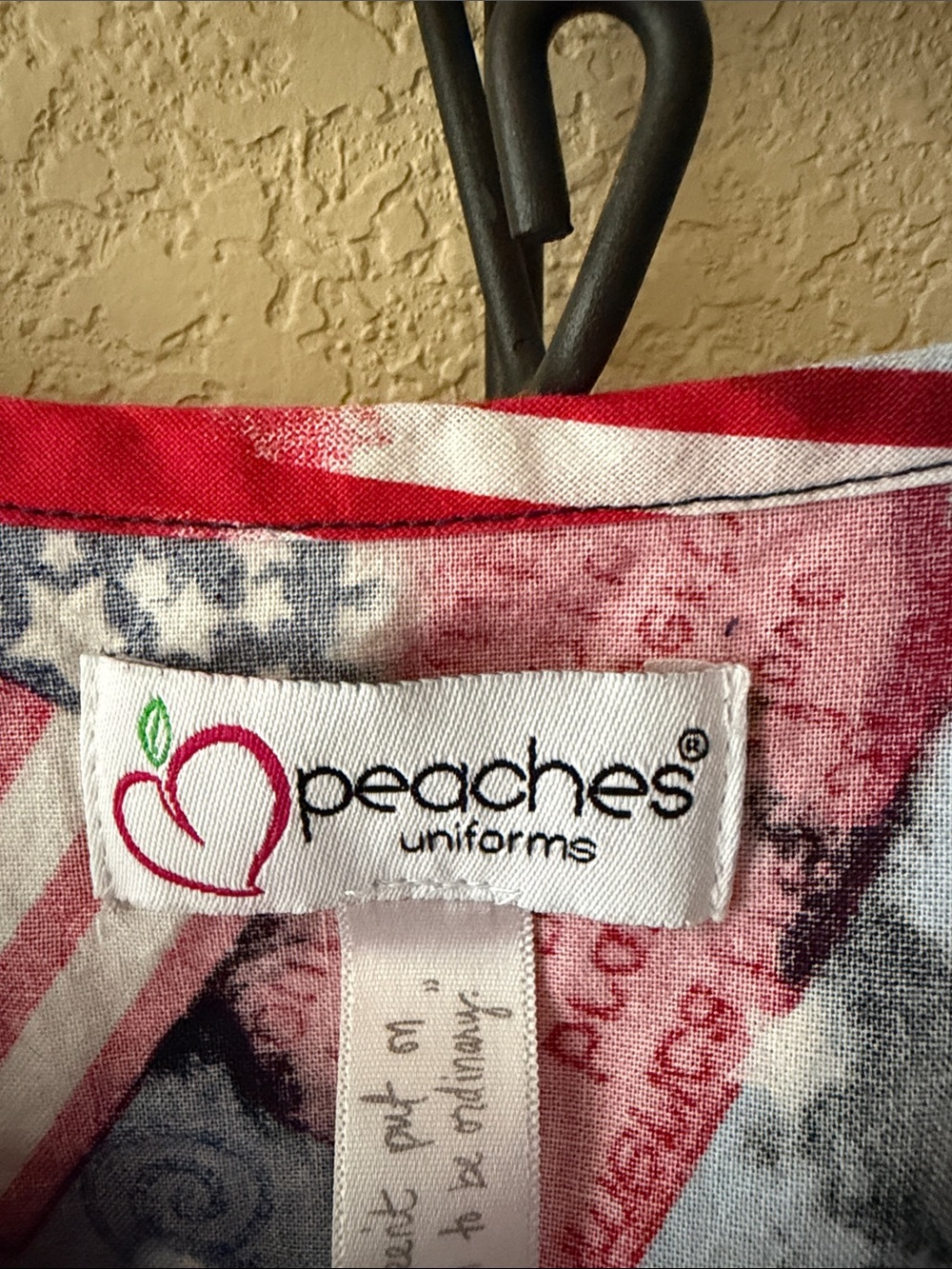 Peaches Heart & Flag Print Scrub Top - Red, White, Blue - Picture 2 of 6